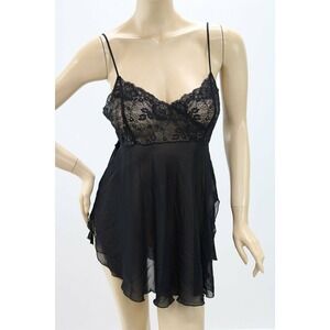 Victoria's Secret Nightie Womens Large Soft Black Chiffon Stretch Lace Nightgown